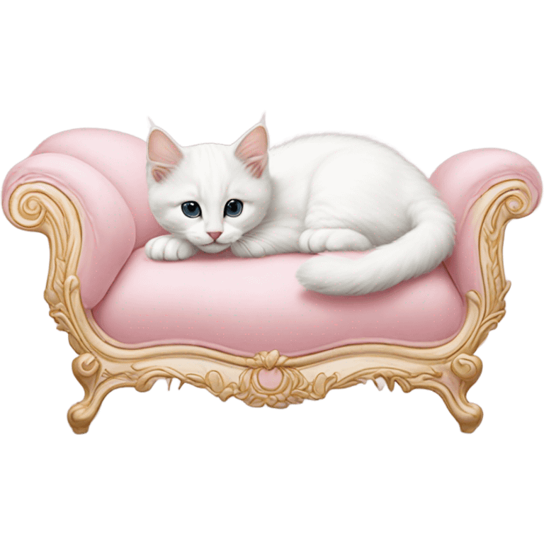 Realistic white kitten laying on soft pink rococo futon emoji