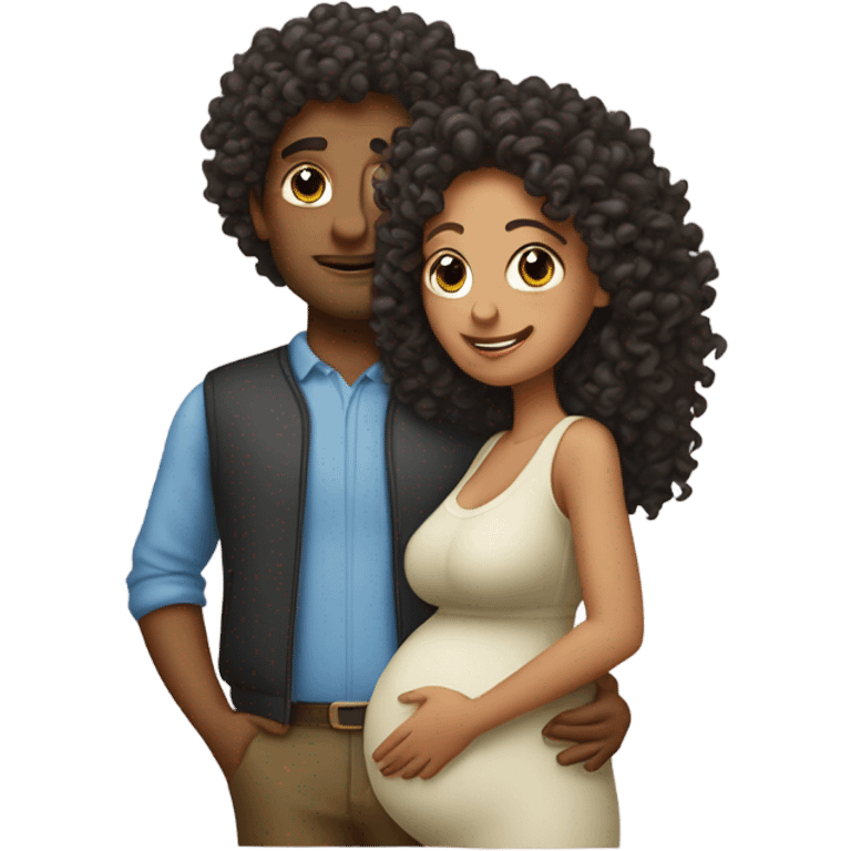 curly head couple where wife is pregnant emoji