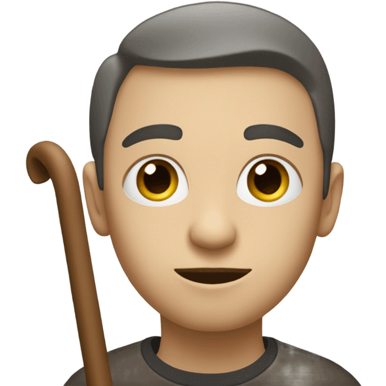 a blind person looking to the right, with a cane in hand, neutral facial expression emoji