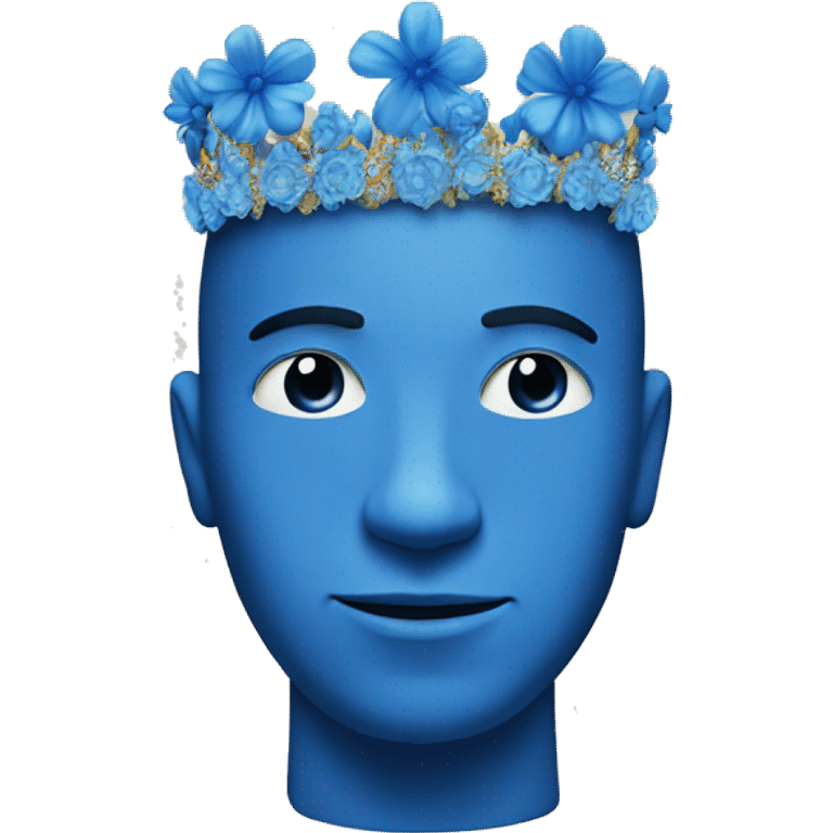 A blue man with a crown made of flowers without any other jewel emoji