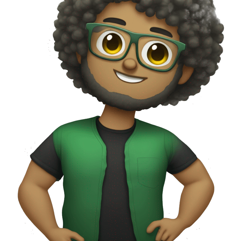 fat bearded lightskin with curly afro and glasses. give him a BLACK shirt and a little bit of freckles and give him like a green  aura emoji