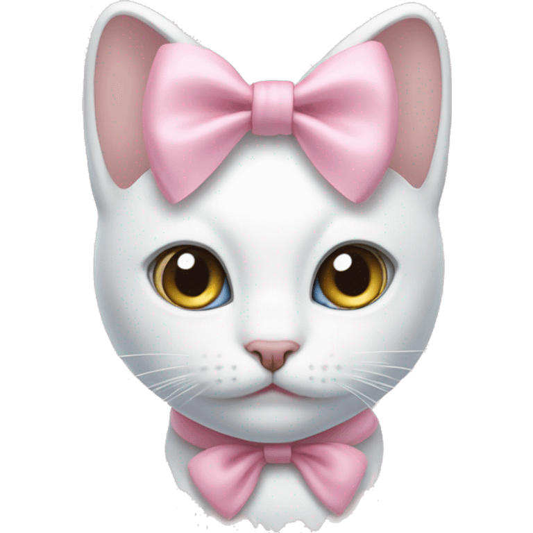 a white cat, with pastel pink bow on its neck emoji