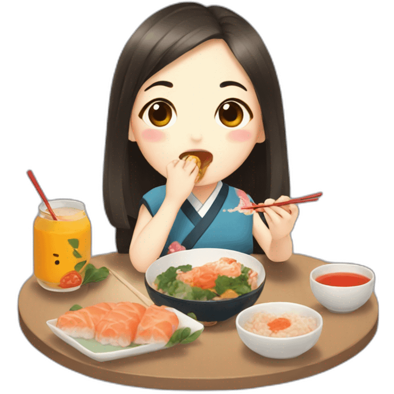 Cute Japanese girl eating onbigiri emoji