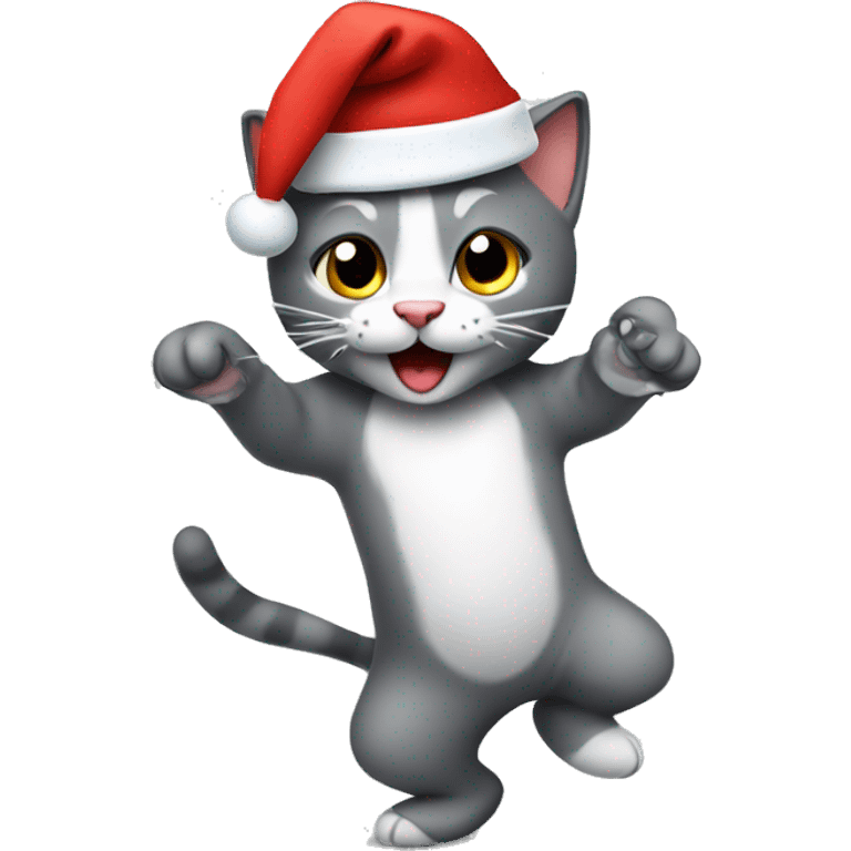 A cat dancing wearing a Santa hat  emoji