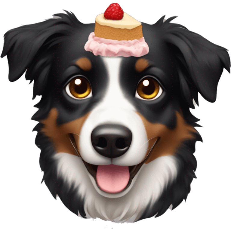 Small black australian shepherd dog with dessert  emoji