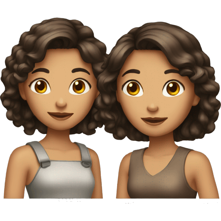 two brunette girls love emoji