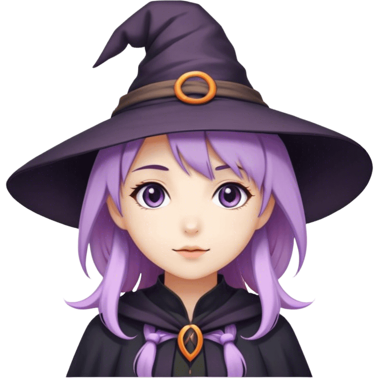 cute anime girl with lilac hair in a witch hat in love emoji