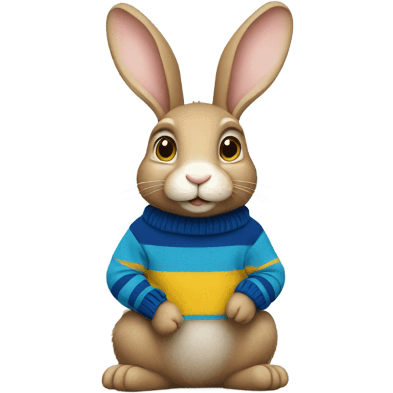 Rabbit is sitting and wearing blue and yellow stripe sweater emoji