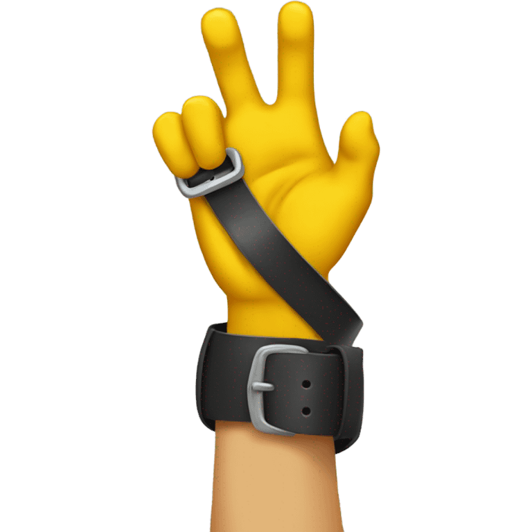 Yellow hand holding belt emoji