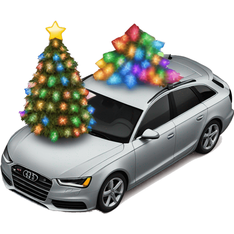  Audi covered in colorful Christmas lights and a Christmas tree on the roof  emoji