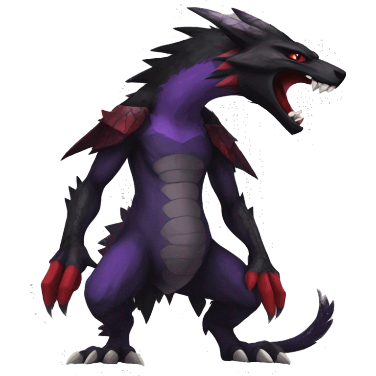 Black and purple and red edgy punk nargacuga-sergal full body emoji