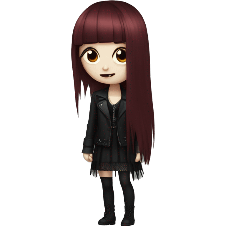 goth girl that has porcelain skin and Long Dark Red hair and has fringe bangs emoji