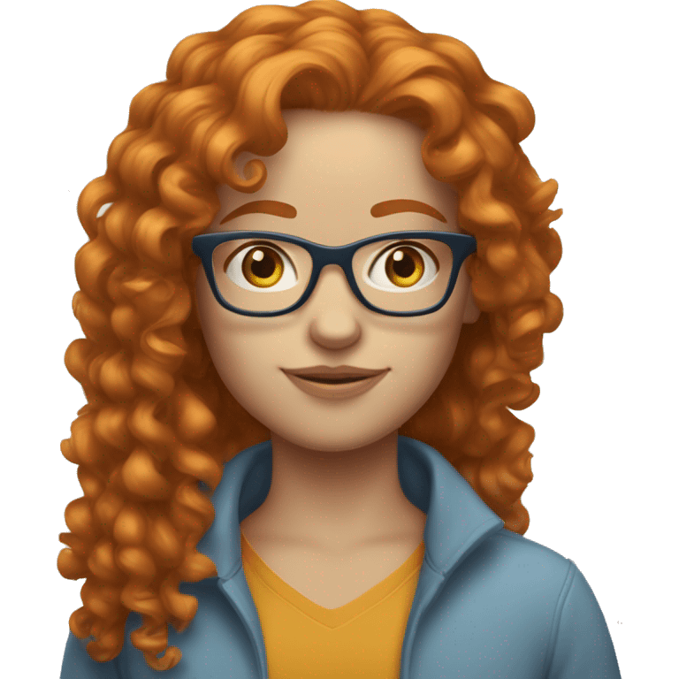 Ginger woman curly hair blue eyes glasses pale emoji