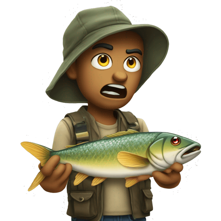 an irate mad angry emoji wearing a fishing emoji