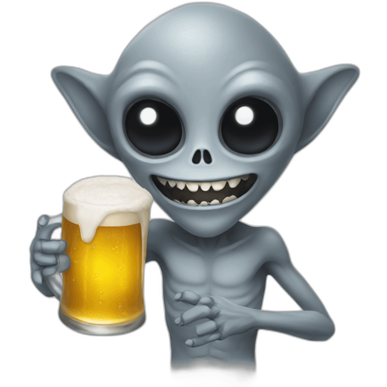 grey alien hold beer emoji