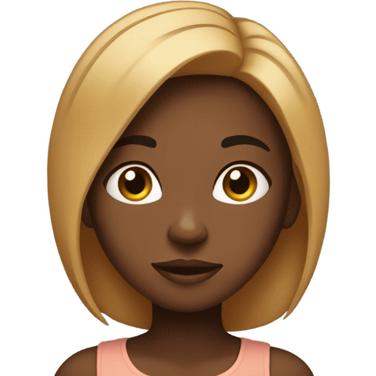 black caramel skin girl emoji with black short locks  shrugging  emoji