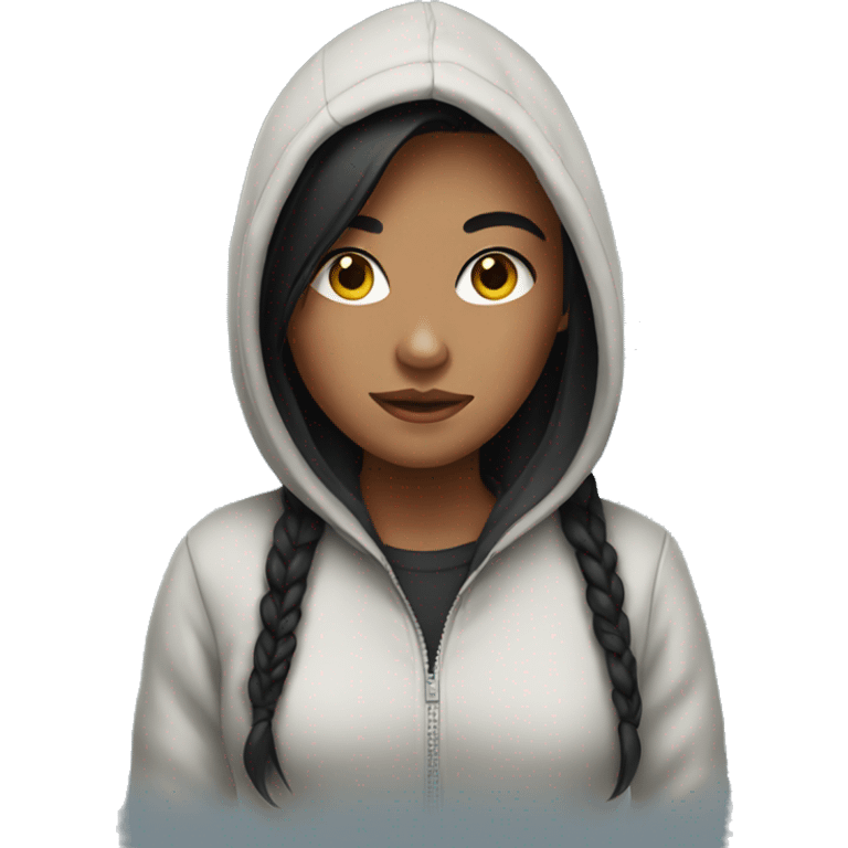 Girl with black hair in hoodie emoji