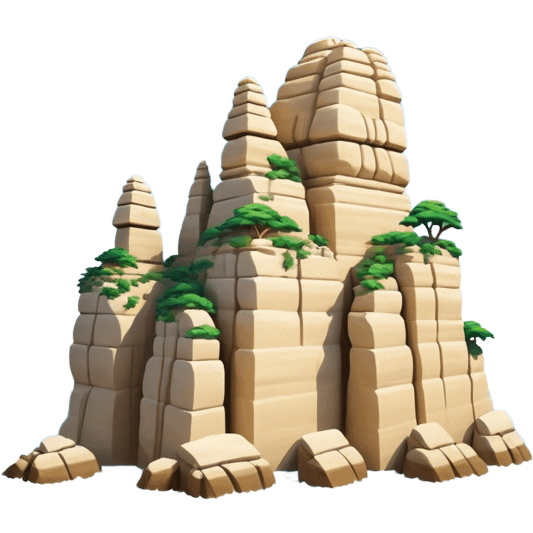 Cinematic Realistic Raouche Rocks, Beirut Landmark Emoji, depicting the majestic limestone rock formations rising from the Mediterranean Sea, with waves crashing against their bases under a vibrant sky. emoji