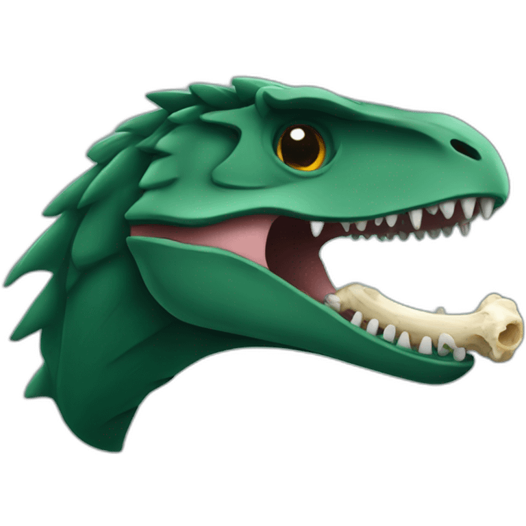 dark green raptor head holding bone in mouth emoji