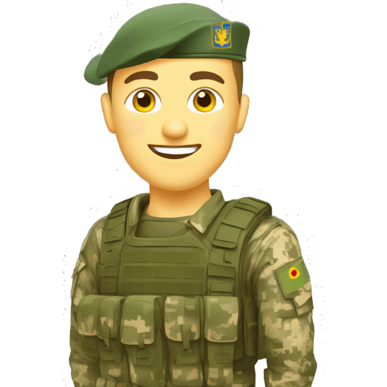 happy Ukrainian soldier, in camouflage pixel uniform  emoji