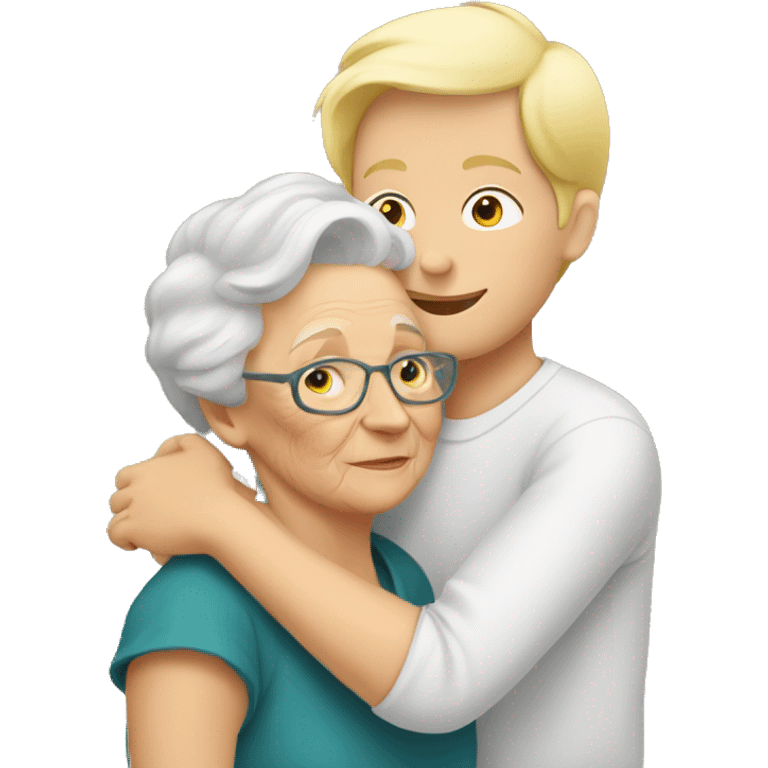 blonde boy hugging his grandma emoji