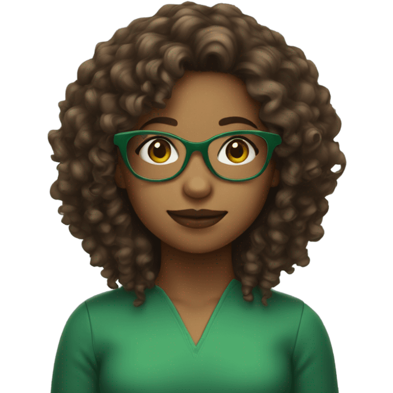 girl with brown curly hair and green squared glasses emoji