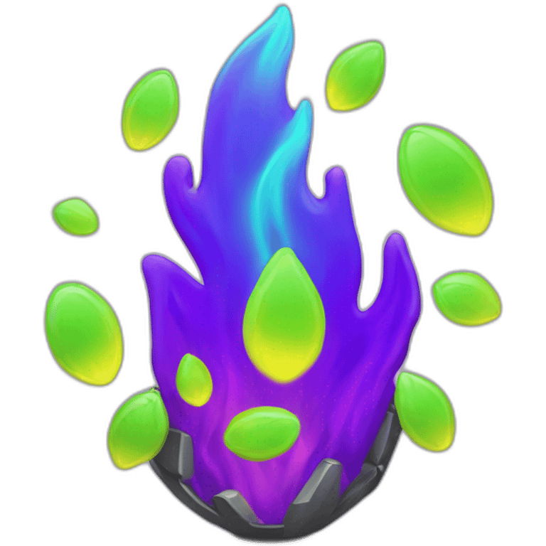 Fire Cyber emoji of a FUTURISTIC HIGHTECH 3D Fire colors Lemon green and purple neon Fire emoji