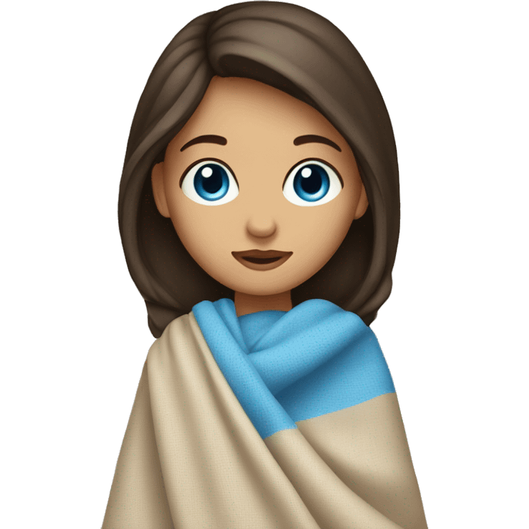 brunette girl, blue eyes with blanket emoji