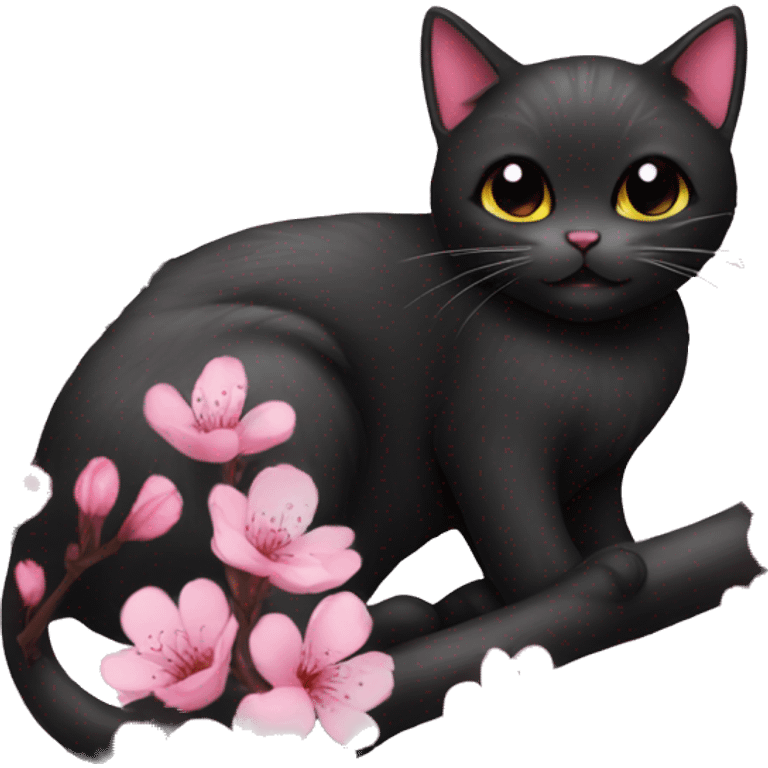 Cherry blossom flowers black cat  emoji