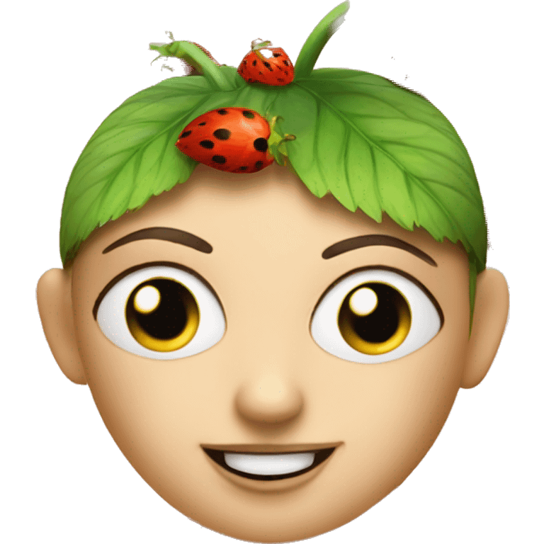 Generate two ladybugs on a strawberry emoji