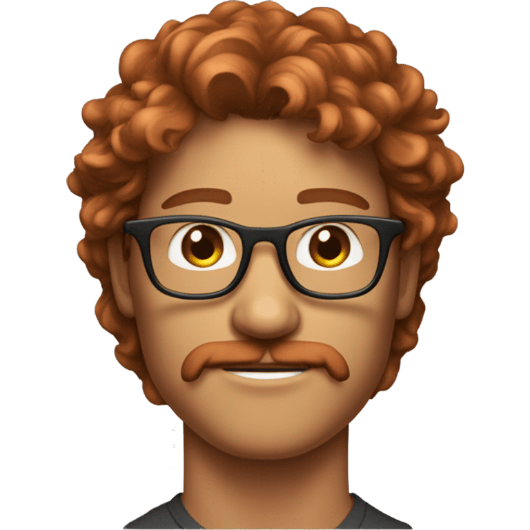 Guy with long copper red brownish hair, glasses and jawline kinda tan with mustache and glasses and a y2k street fit  emoji