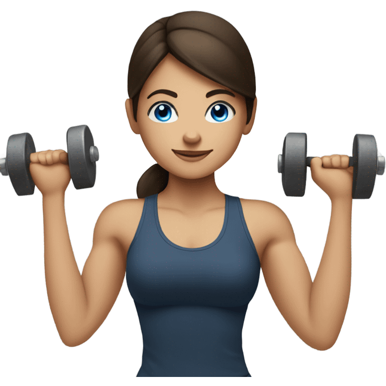 brunette girl with blue eyes lifting weights emoji