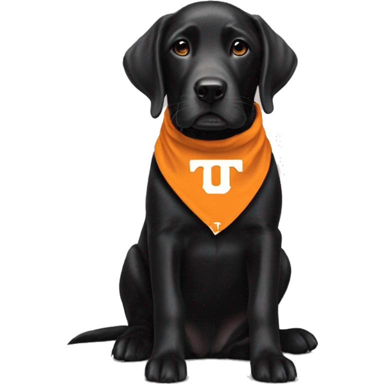 Black lab dog wearing university of Tennessee, Vols bandana emoji