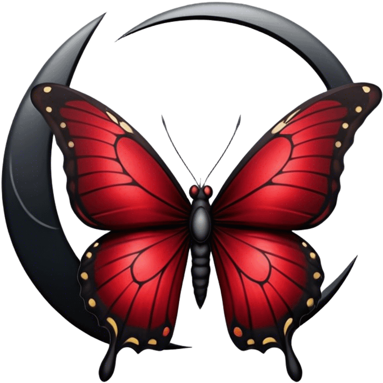 Gothic-style butterfly with dark red silk wings, and a black moon in the background emoji