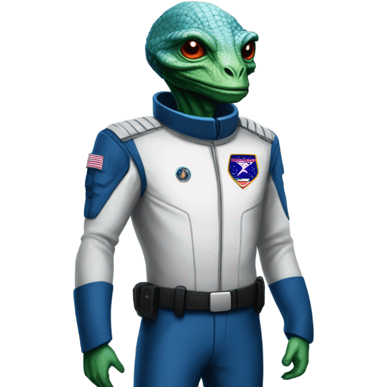 Reptilian Alien man general blue uniform usa space force, full body,  emoji