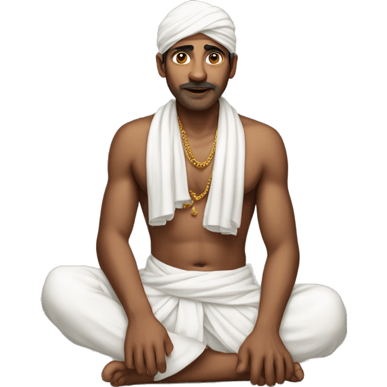 man with no upper clothing and with white dhothi prostating on the ground emoji