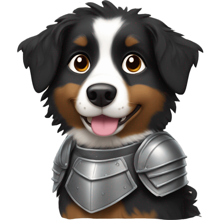 Small black australian shepherd dog with armor emoji