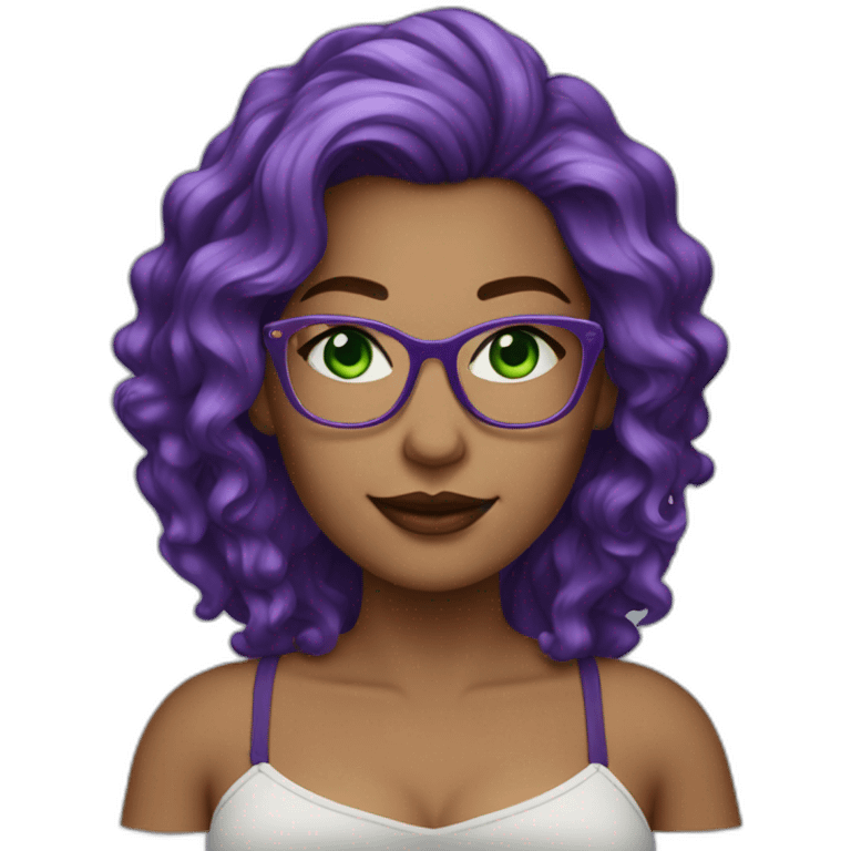 curvy-woman-purple-long-wavy-hair-green-eyes-square-glasses-white emoji