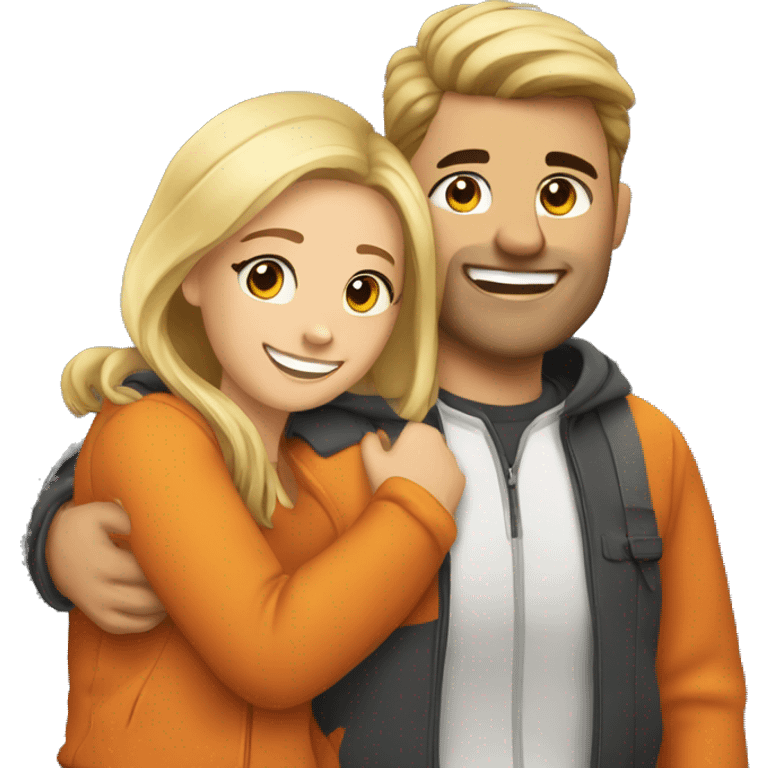 couple hug with warm smiles. The Girl have braun/black hair und the man blond/orange hair emoji