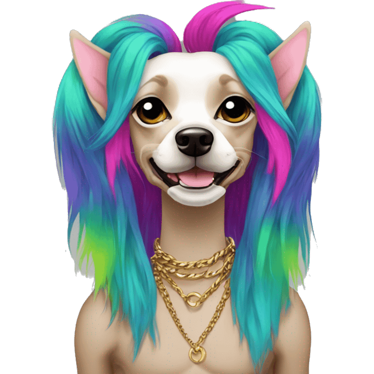 Punk Chinese crested dog neon rainbow hair gold chain punk piercings tattoos punk ear piercings emoji