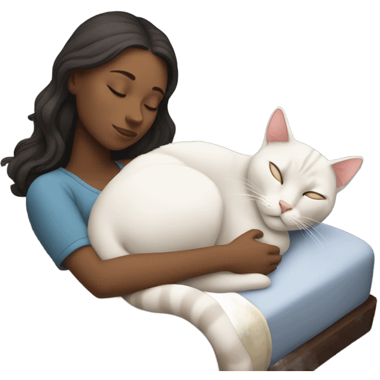 white Girl and cat sleeping emoji