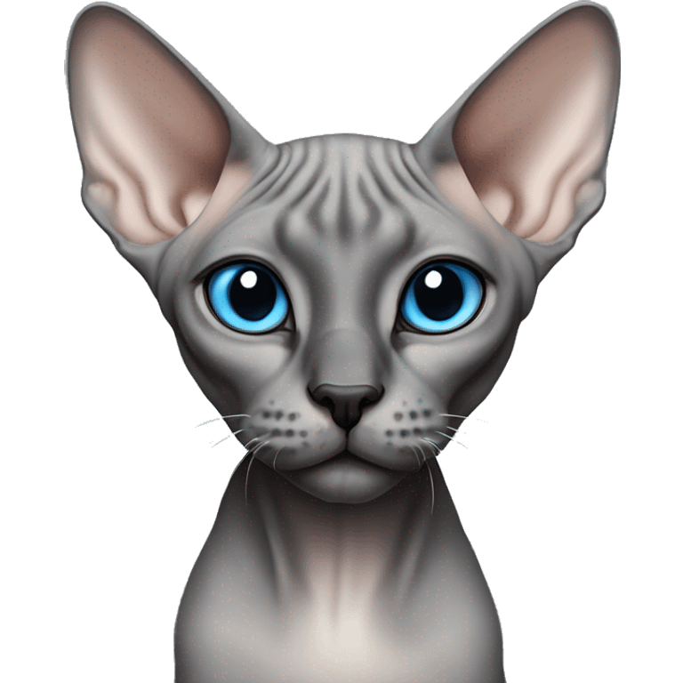 sphynx gray cat with a black facewith blue eyes emoji