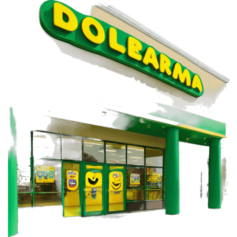 “Exterior of a Dollarama store with the bright green facade, bold yellow Dollarama sign, large front windows, and entrance doors, capturing the look of a budget-friendly retail store.” emoji