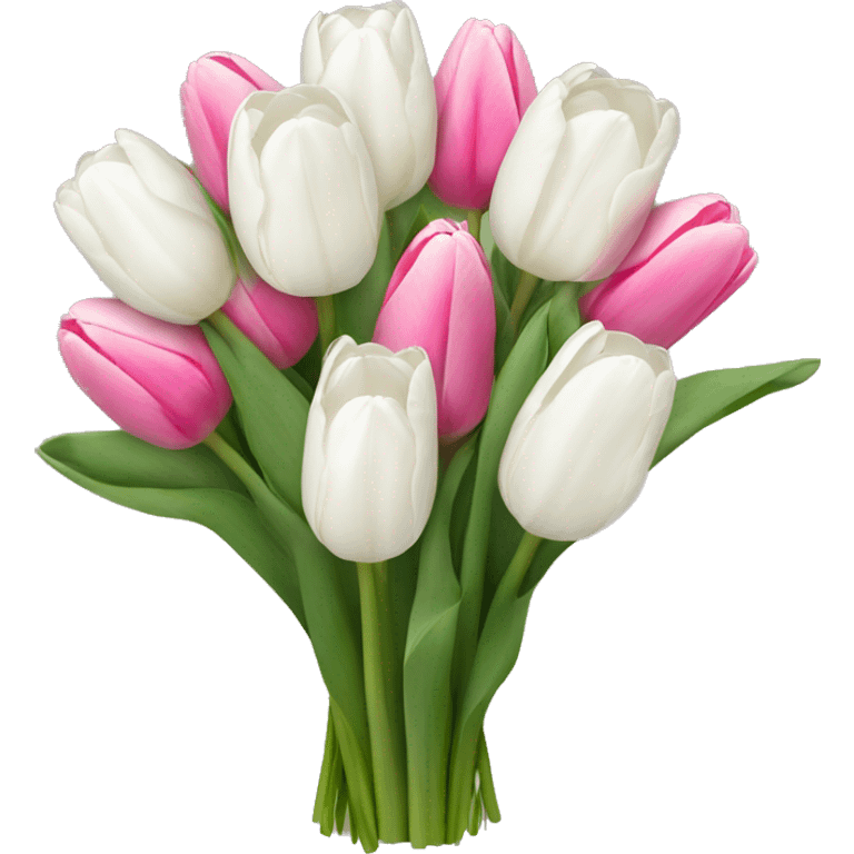 bouquet of white tulips and some pink tulips with a bow around it emoji