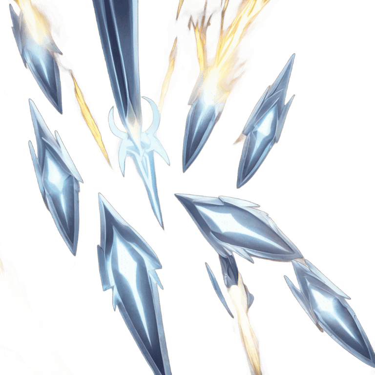  Several glowing, razor-sharp blades of light flying through the air in quick succession, slicing through enemies with trails of light left behind. emoji