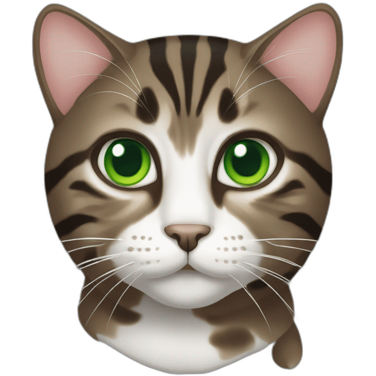 Dark Brown and white tabby cat with green eyes emoji