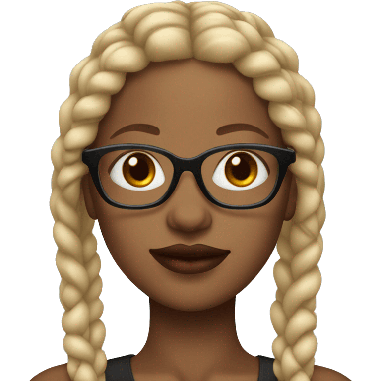 black woman with glasses and blonde braids and red lips emoji