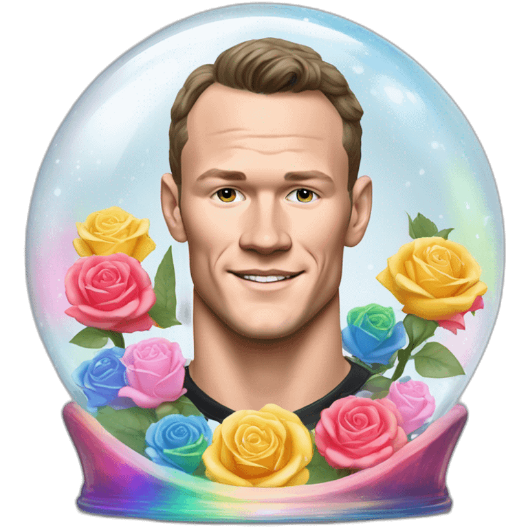 Jonathan Toews inside a rainbow disco snow globe with pastel roses emoji