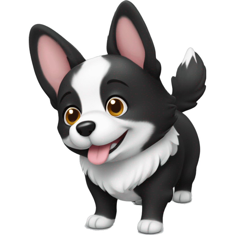 cute black corgi  dog with a white muzzle who give hug emoji