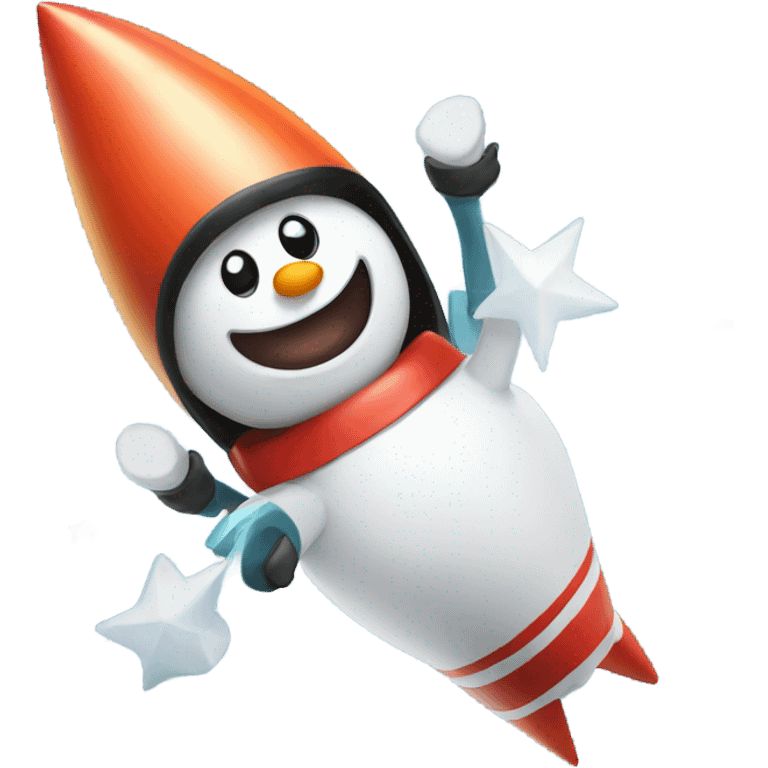 Snowman riding a rocket emoji